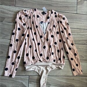 AFRM Pink and Black Polka Dot Bodysuit